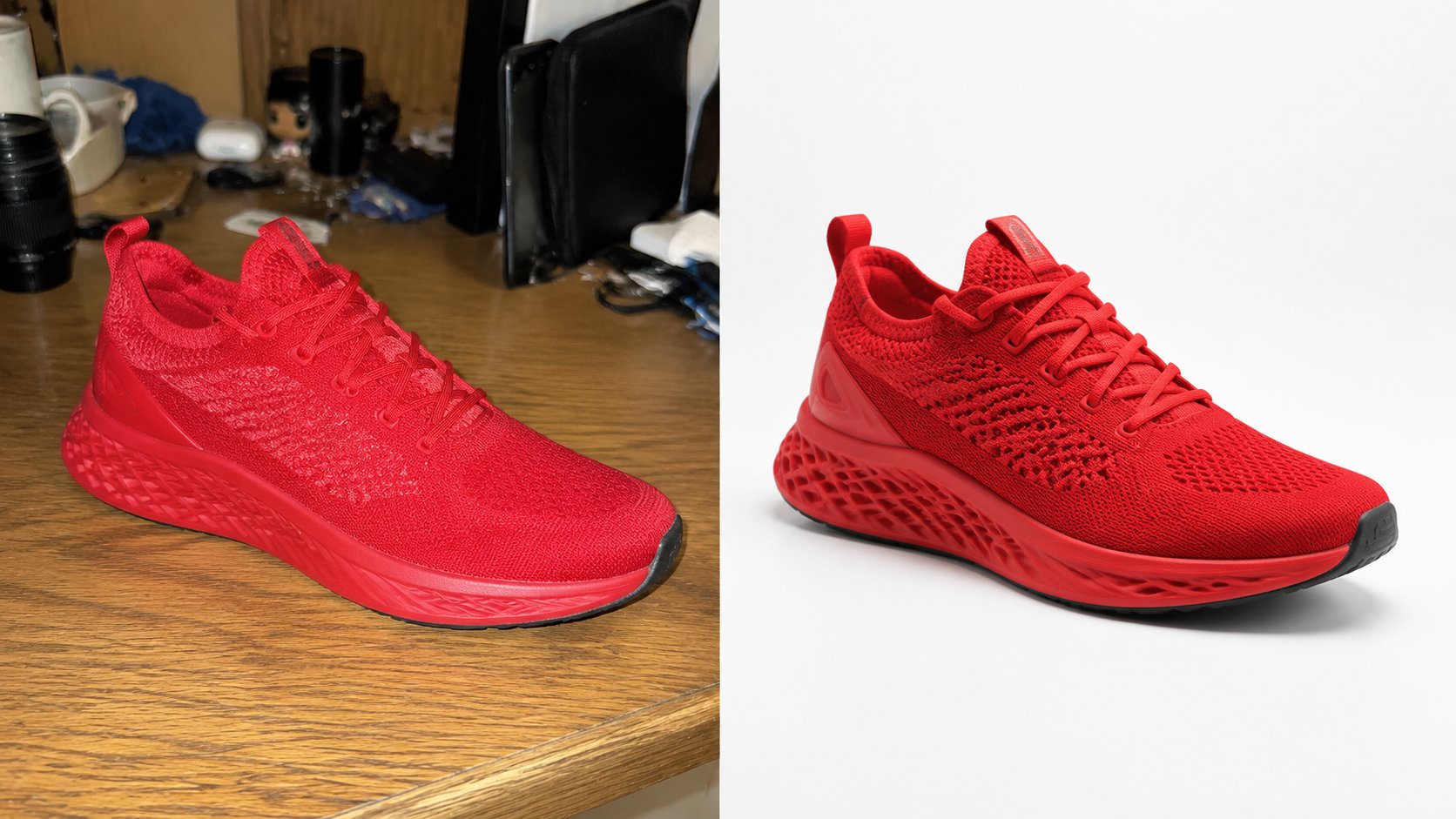 Hero — before/after background swap on product photo